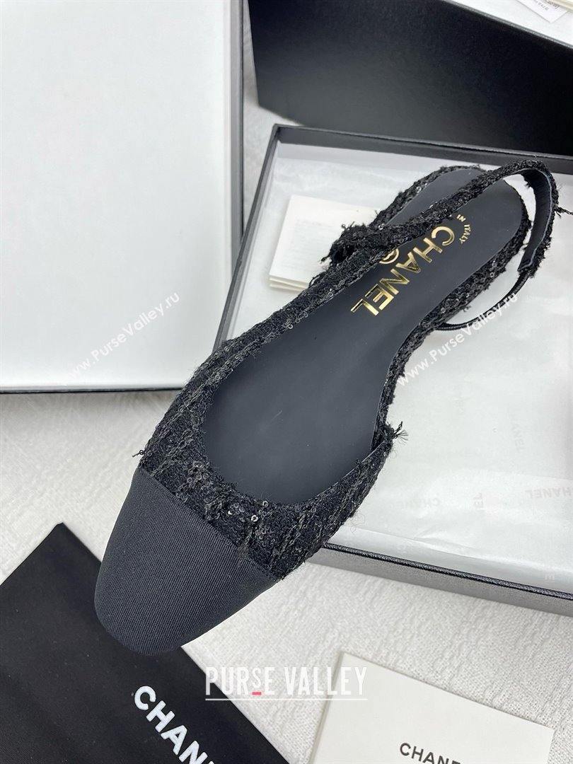 Chanel Tweed Grosgrain Slingbacks Flats with Sequins G31319 Black 2025 (KL-25071004)