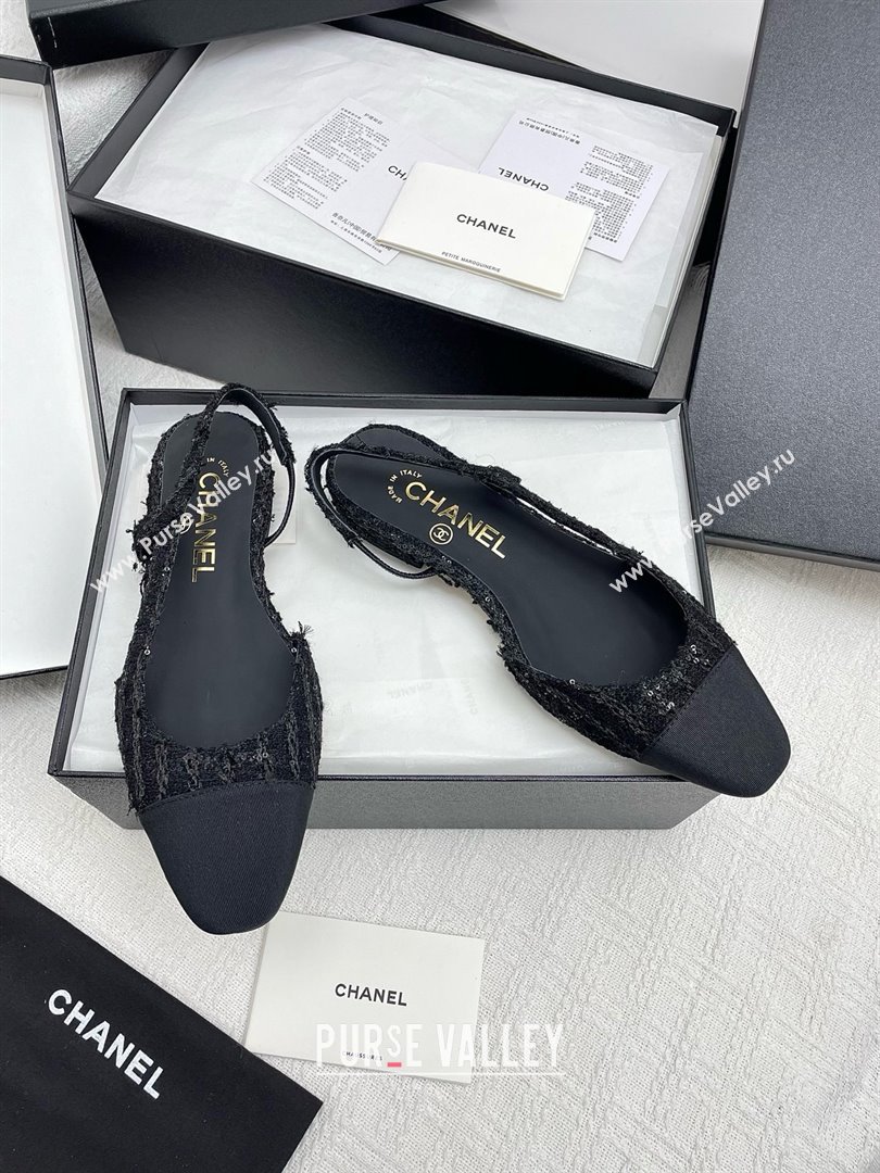 Chanel Tweed Grosgrain Slingbacks Flats with Sequins G31319 Black 2025 (KL-25071004)