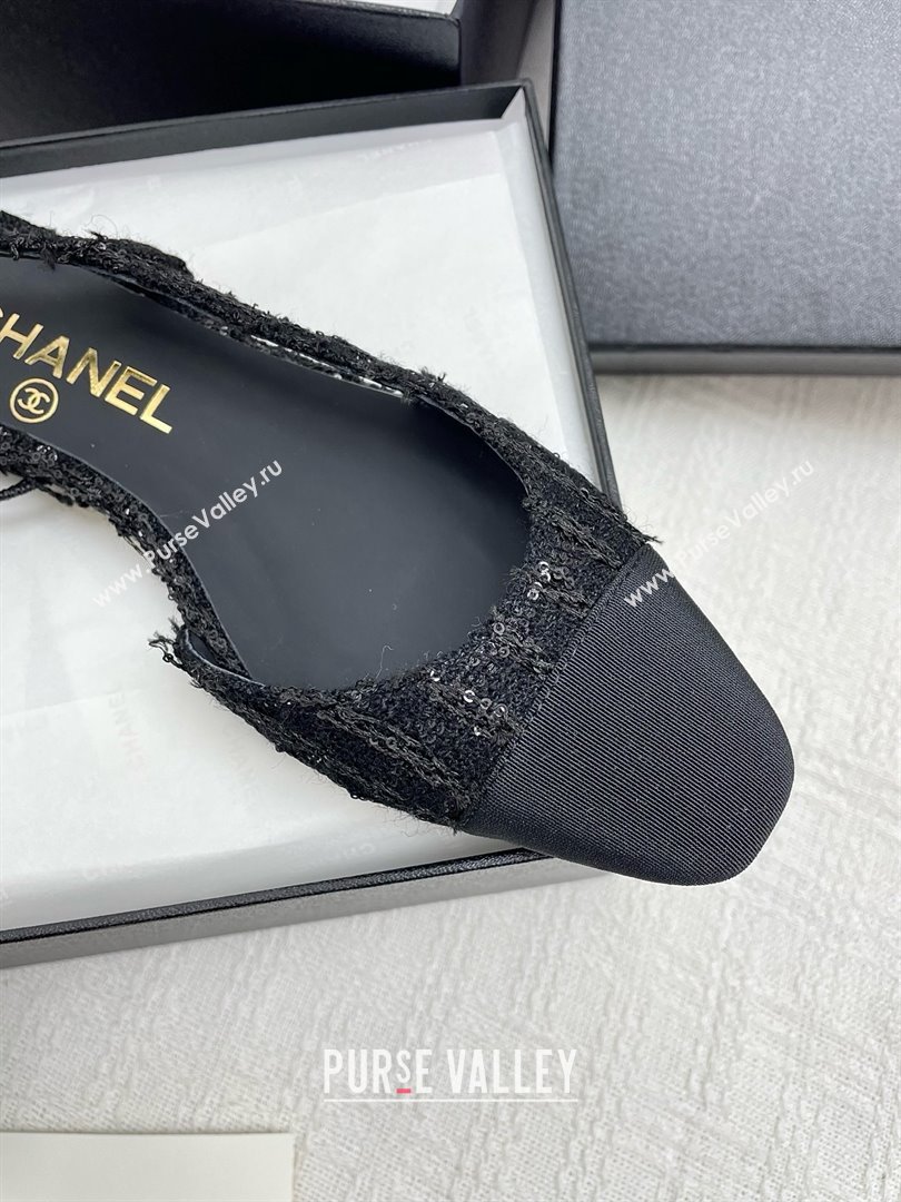 Chanel Tweed Grosgrain Slingbacks Flats with Sequins G31319 Black 2025 (KL-25071004)