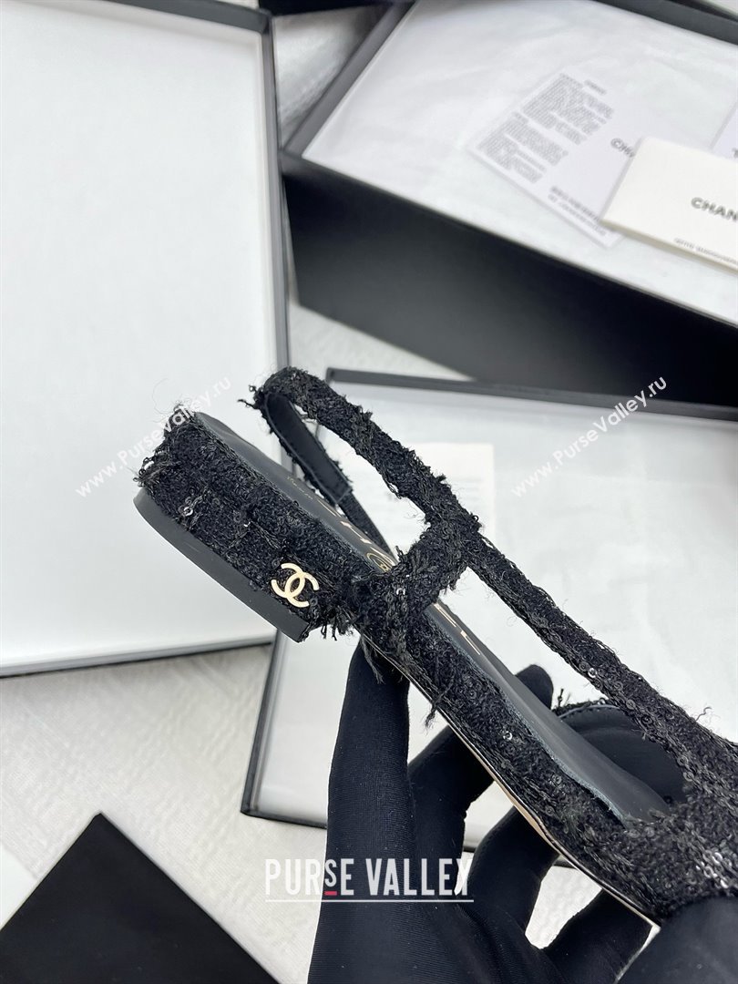 Chanel Tweed Grosgrain Slingbacks Flats with Sequins G31319 Black 2025 (KL-25071004)