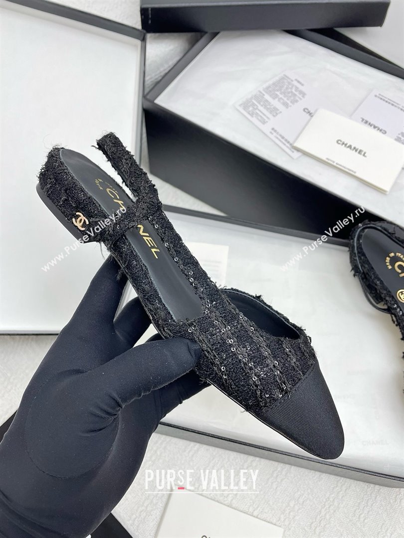 Chanel Tweed Grosgrain Slingbacks Flats with Sequins G31319 Black 2025 (KL-25071004)
