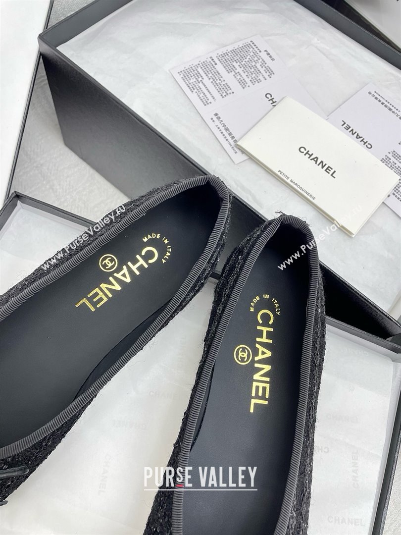 Chanel Tweed Grosgrain Ballet Flats with Sequins CHB71006 Black 2025 (KL-25071006)