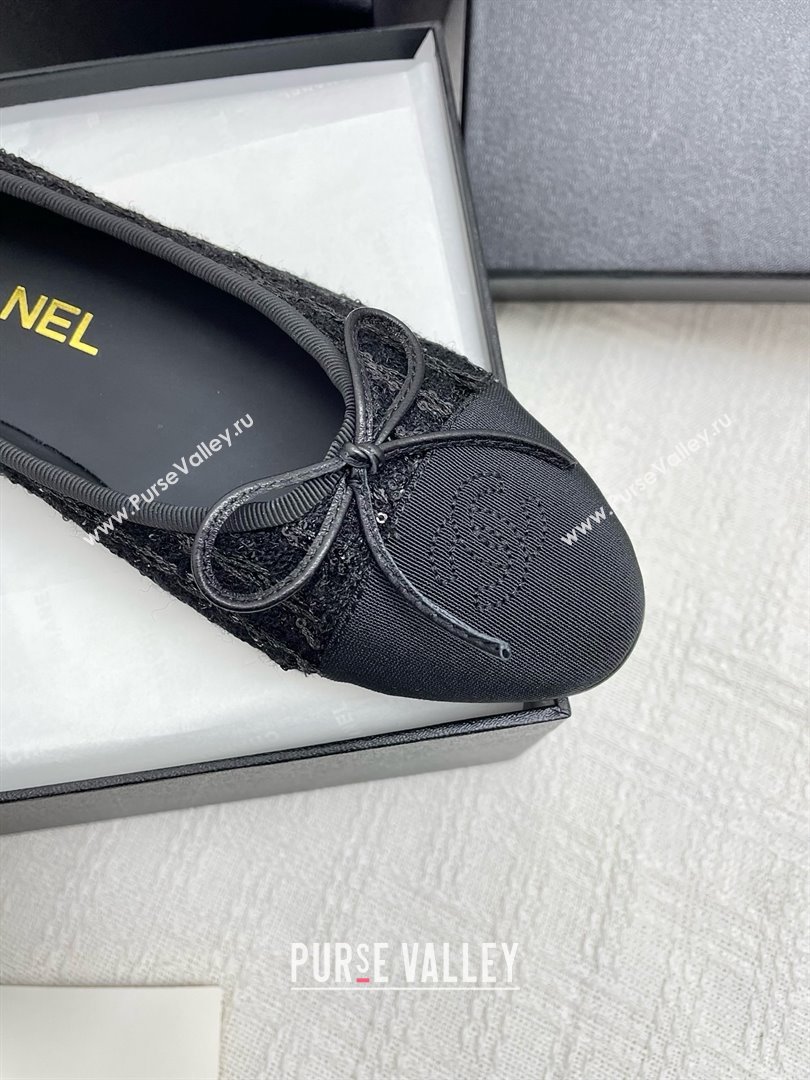 Chanel Tweed Grosgrain Ballet Flats with Sequins CHB71006 Black 2025 (KL-25071006)