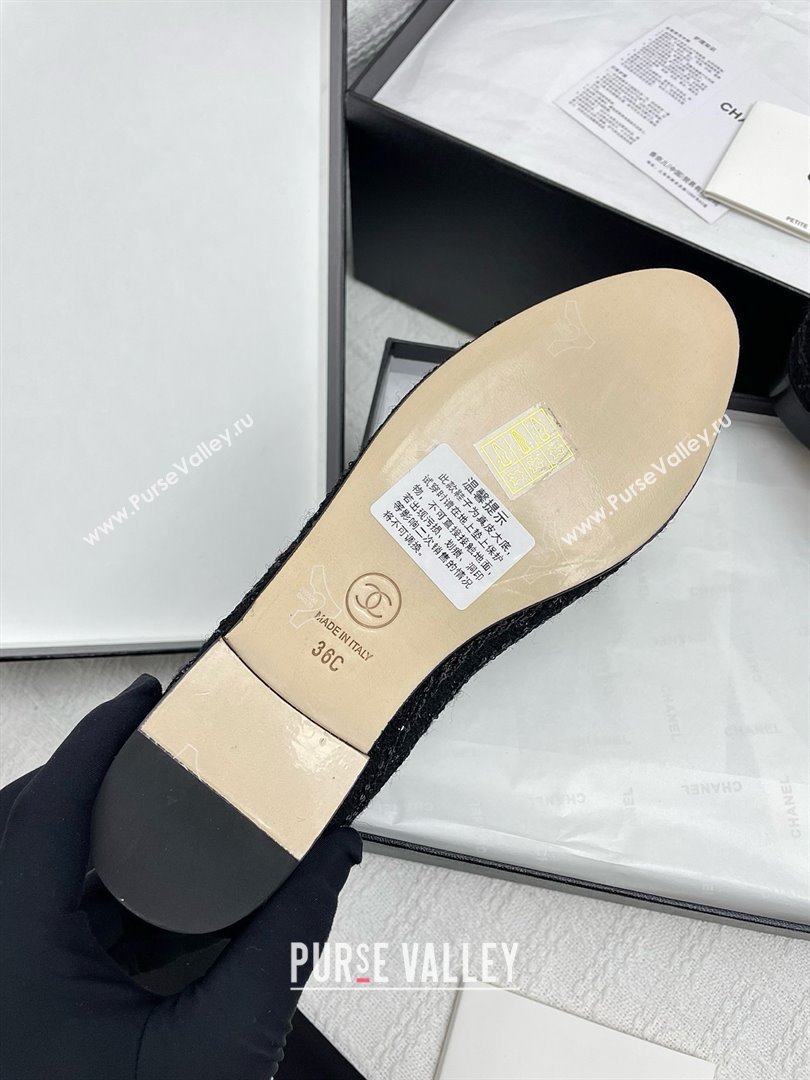 Chanel Tweed Grosgrain Ballet Flats with Sequins CHB71006 Black 2025 (KL-25071006)