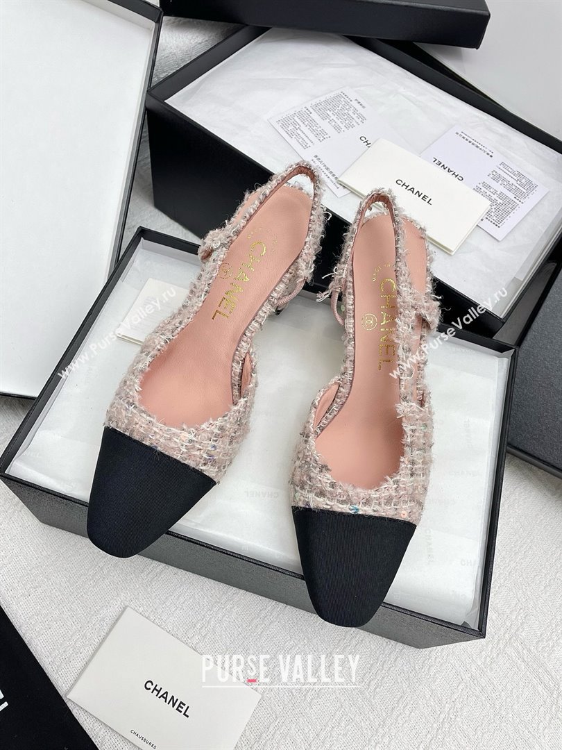 Chanel Tweed Grosgrain Slingbacks Pumps 6.5cm Heel G31318 Pink 2025 (KL-25071002)