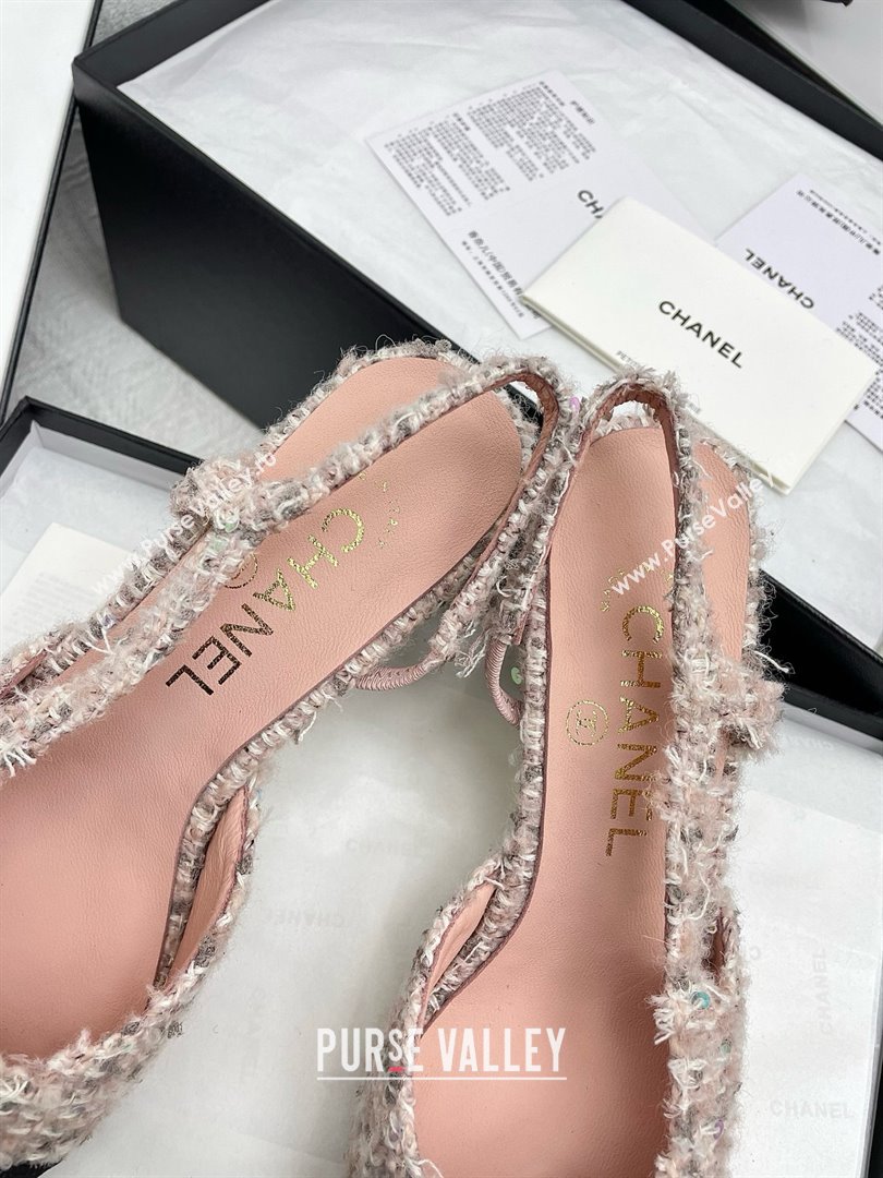 Chanel Tweed Grosgrain Slingbacks Pumps 6.5cm Heel G31318 Pink 2025 (KL-25071002)