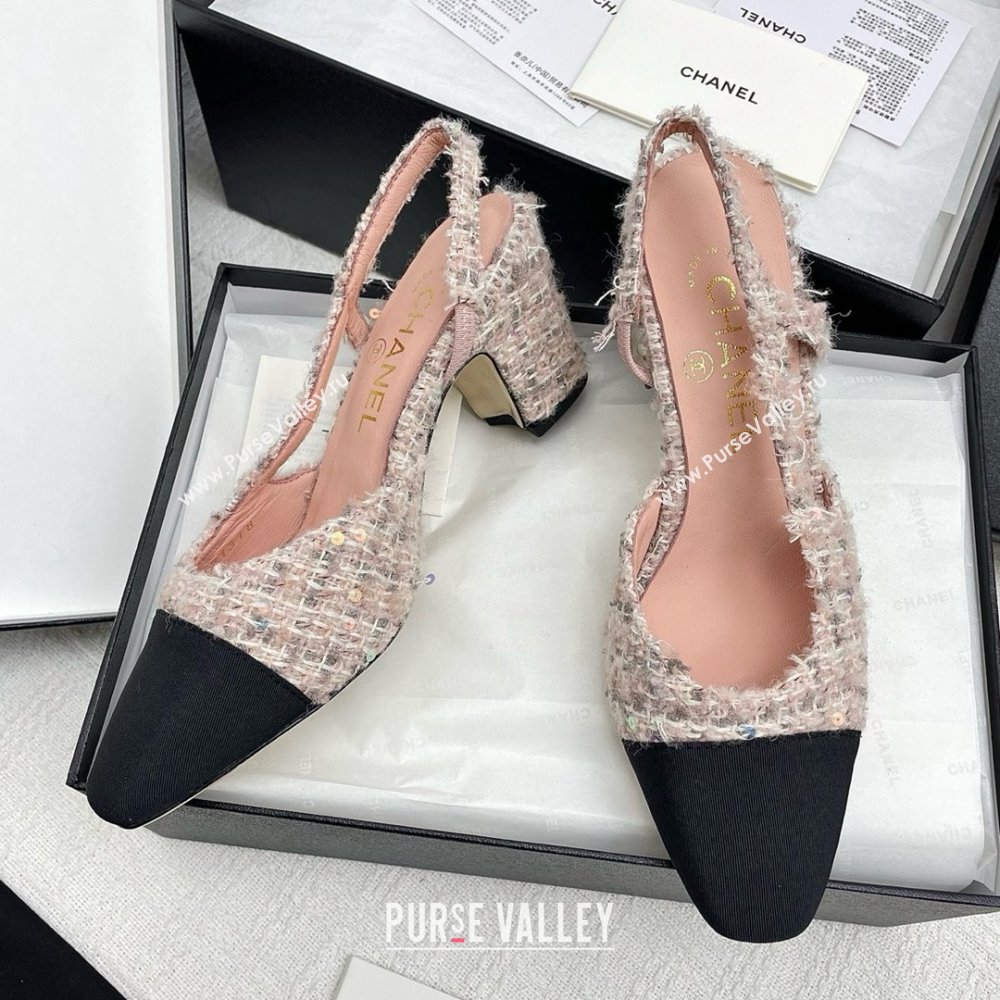 Chanel Tweed Grosgrain Slingbacks Pumps 6.5cm Heel G31318 Pink 2025 (KL-25071002)