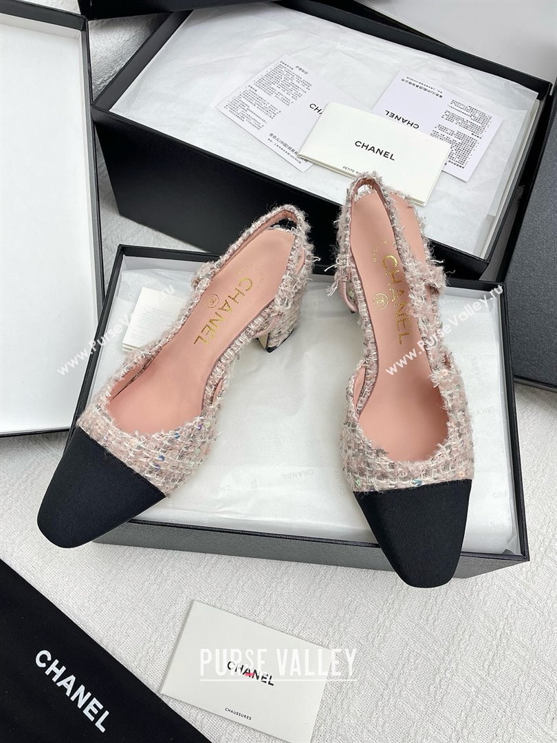 Chanel Tweed Grosgrain Slingbacks Pumps 6.5cm Heel G31318 Pink 2025 (KL-25071002)