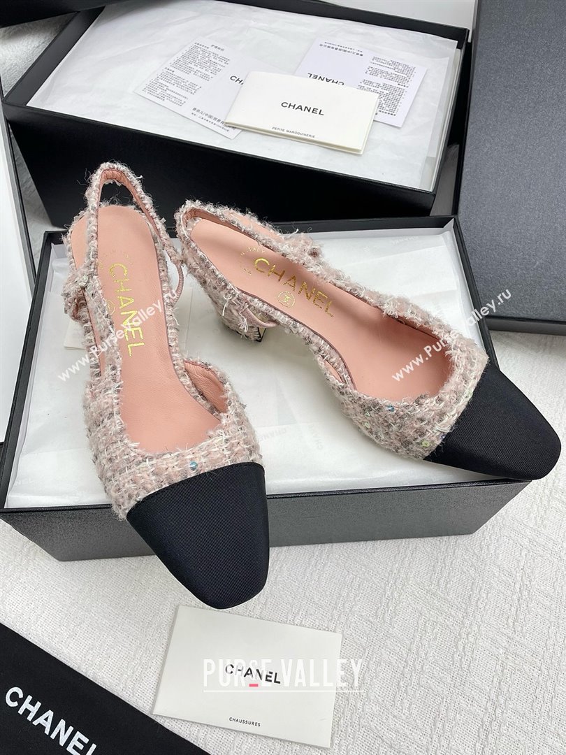Chanel Tweed Grosgrain Slingbacks Pumps 6.5cm Heel G31318 Pink 2025 (KL-25071002)