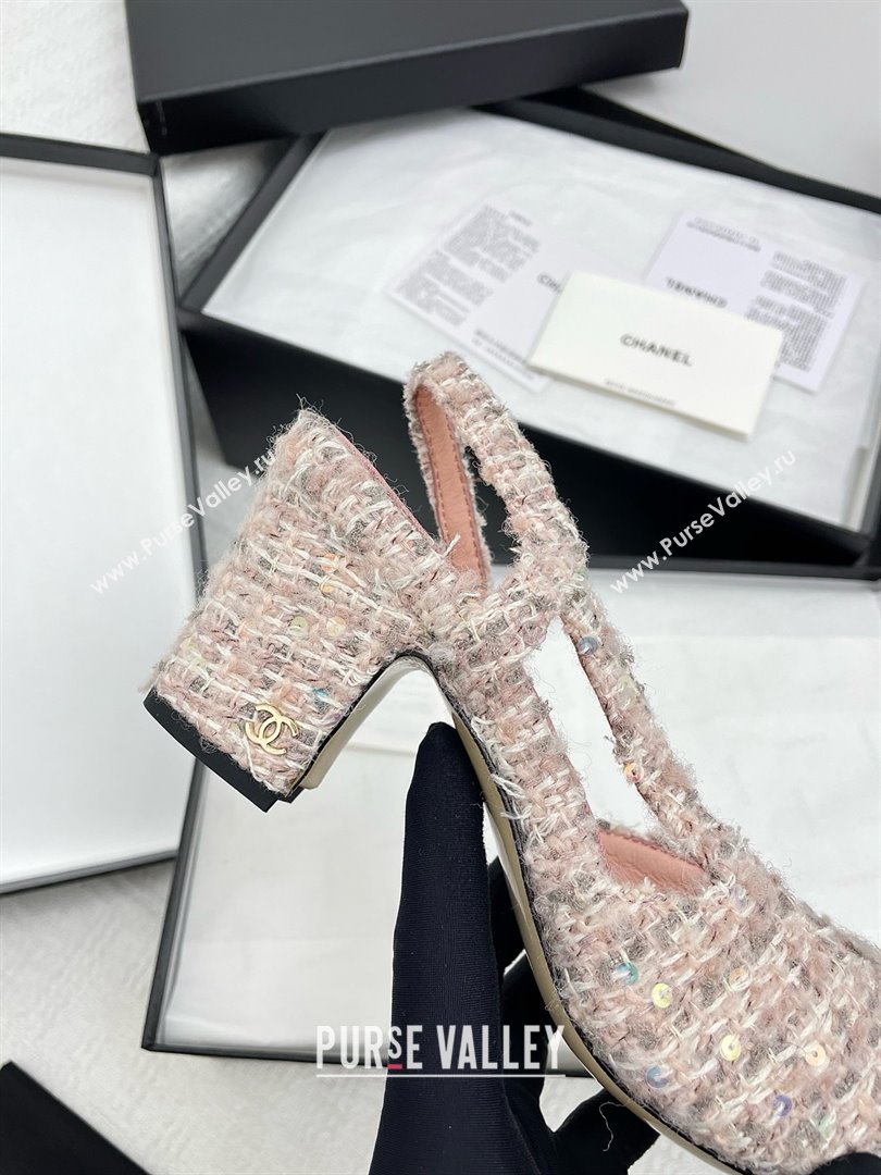 Chanel Tweed Grosgrain Slingbacks Pumps 6.5cm Heel G31318 Pink 2025 (KL-25071002)