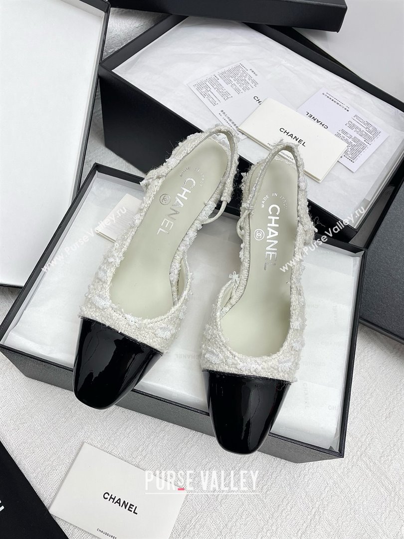 Chanel Tweed Patent Leather Slingbacks Pumps 6.5cm Heel G31318 Black/White 2025 (KL-25071008)