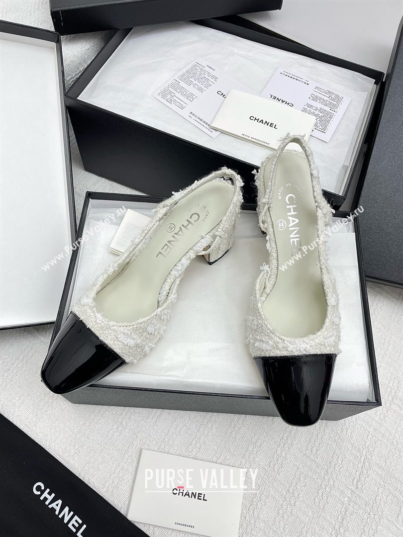 Chanel Tweed Patent Leather Slingbacks Pumps 6.5cm Heel G31318 Black/White 2025 (KL-25071008)