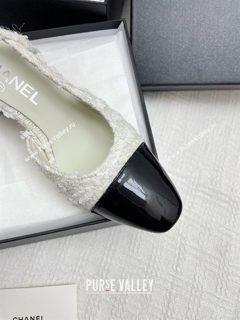 Chanel Tweed Patent Leather Slingbacks Pumps 6.5cm Heel G31318 Black/White 2025 (KL-25071008)