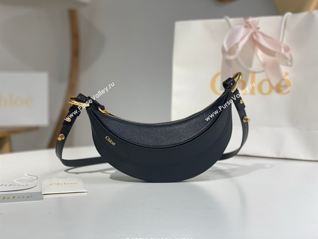 Chloe Banana Cross-body Bag in Grained Leather W865 Black 2025 (DL-25071104)