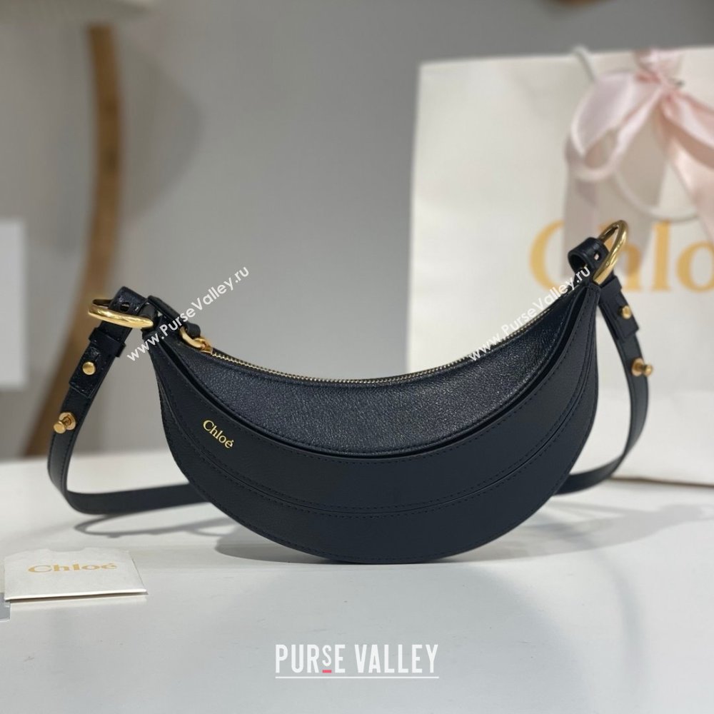 Chloe Banana Cross-body Bag in Grained Leather W865 Black 2025 (DL-25071104)