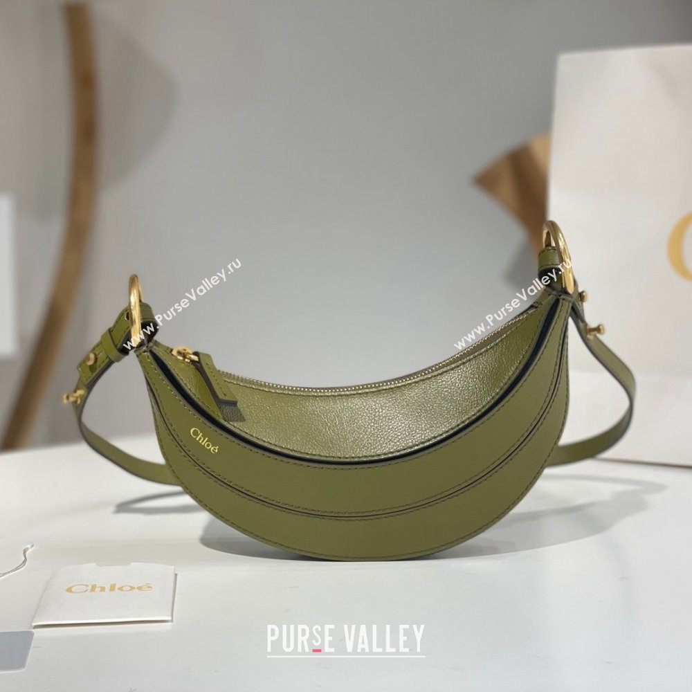 Chloe Banana Cross-body Bag in Grained Leather W865 Green 2025 (DL-25071102)