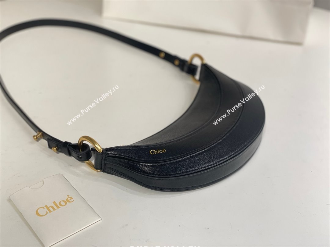 Chloe Banana Cross-body Bag in Grained Leather W865 Black 2025 (DL-25071104)
