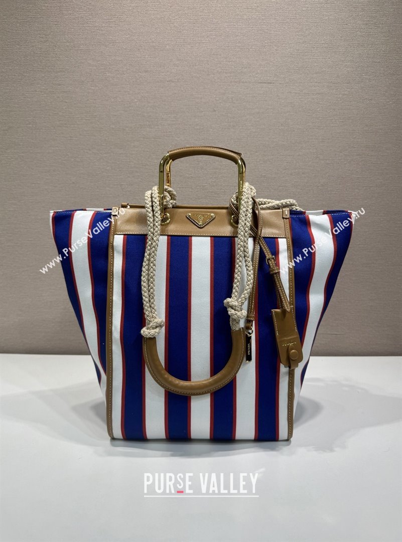Prada Large Printed Canvas and Leather Tote Bag 1BG561 Blue 2025 (YZ-25071801)