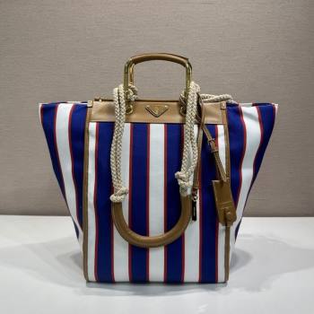 Prada Large Printed Canvas and Leather Tote Bag 1BG561 Blue 2025 (YZ-25071801)