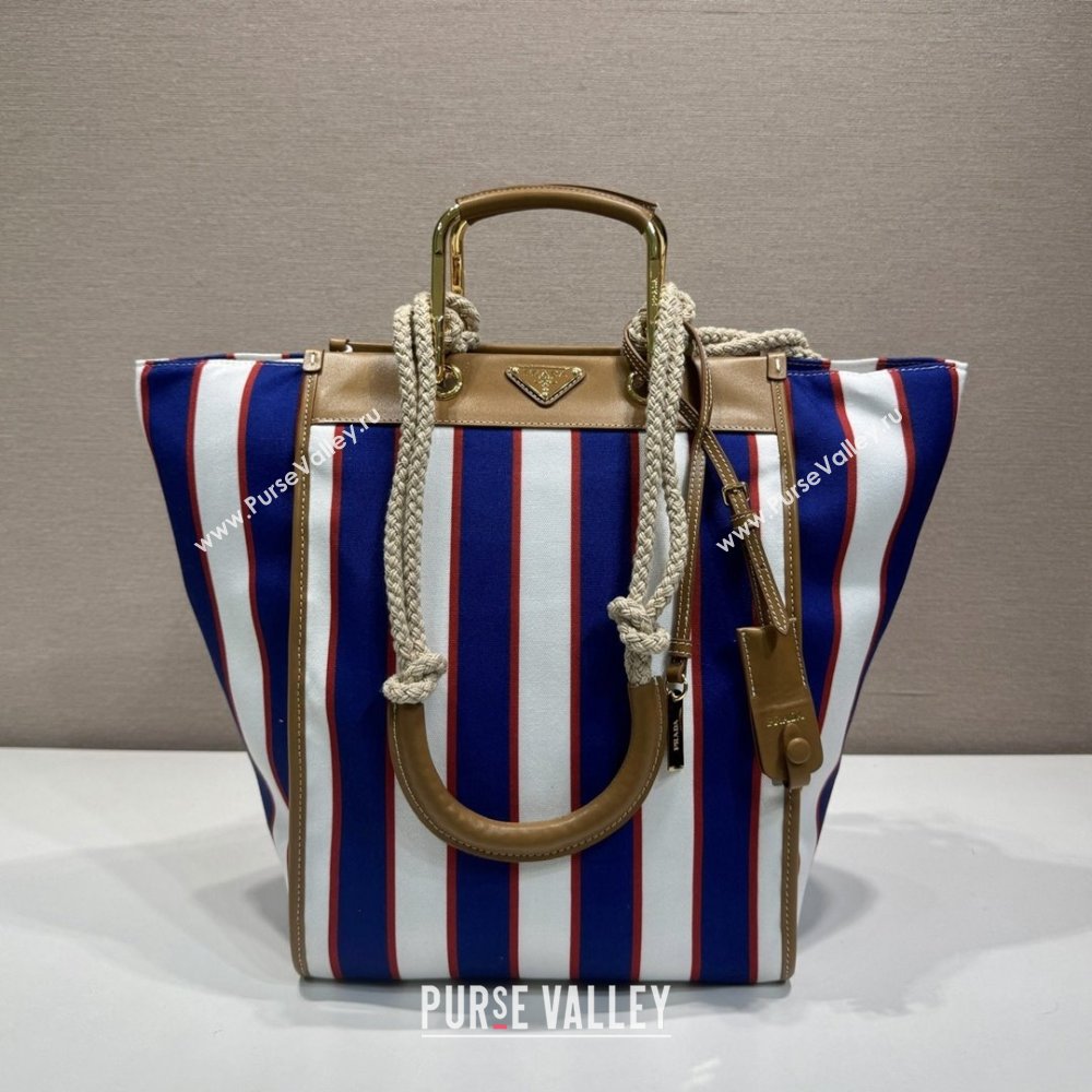 Prada Large Printed Canvas and Leather Tote Bag 1BG561 Blue 2025 (YZ-25071801)