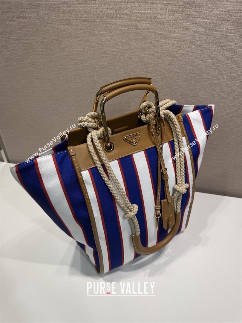 Prada Large Printed Canvas and Leather Tote Bag 1BG561 Blue 2025 (YZ-25071801)