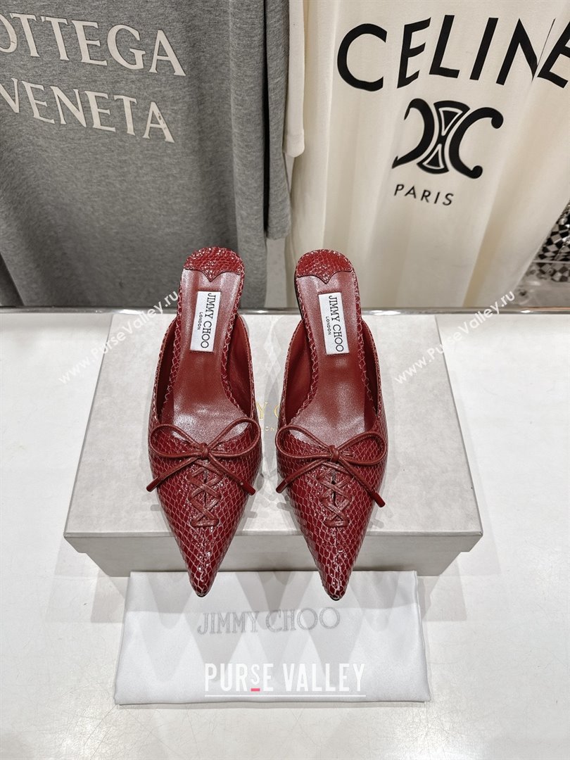 Jimmy Choo Scarlett 50 Mules in Elaphe Print Leather Deep Red 2025 (MD-25071910)