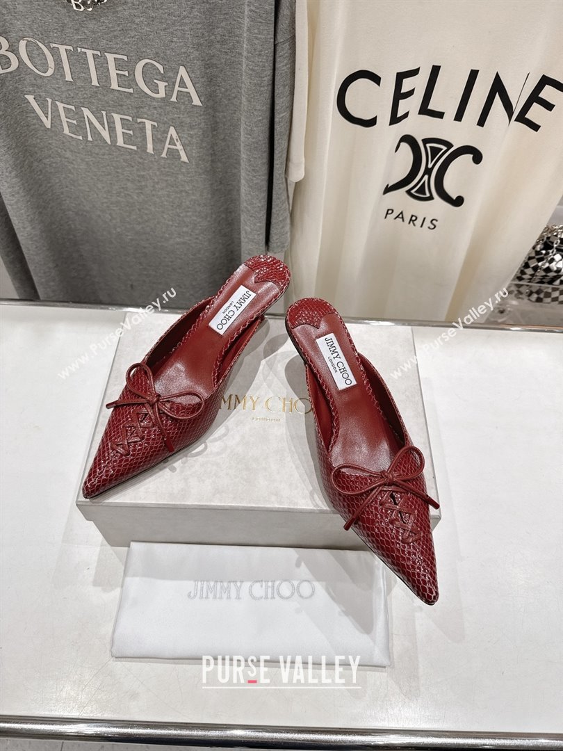 Jimmy Choo Scarlett 50 Mules in Elaphe Print Leather Deep Red 2025 (MD-25071910)