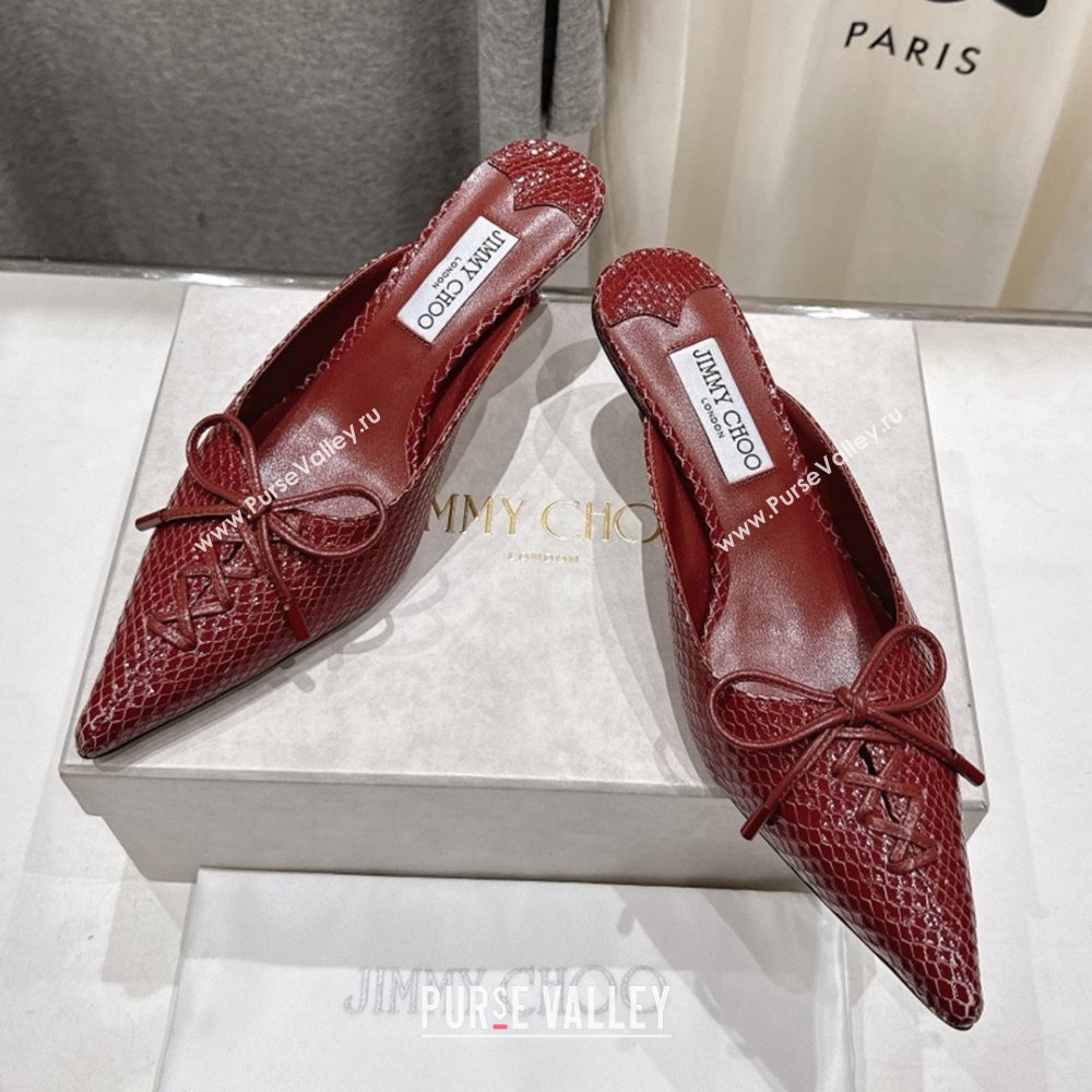 Jimmy Choo Scarlett 50 Mules in Elaphe Print Leather Deep Red 2025 (MD-25071910)