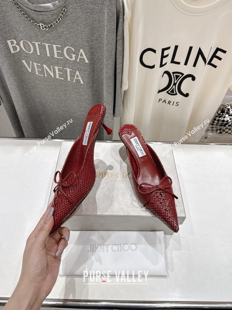 Jimmy Choo Scarlett 50 Mules in Elaphe Print Leather Deep Red 2025 (MD-25071910)
