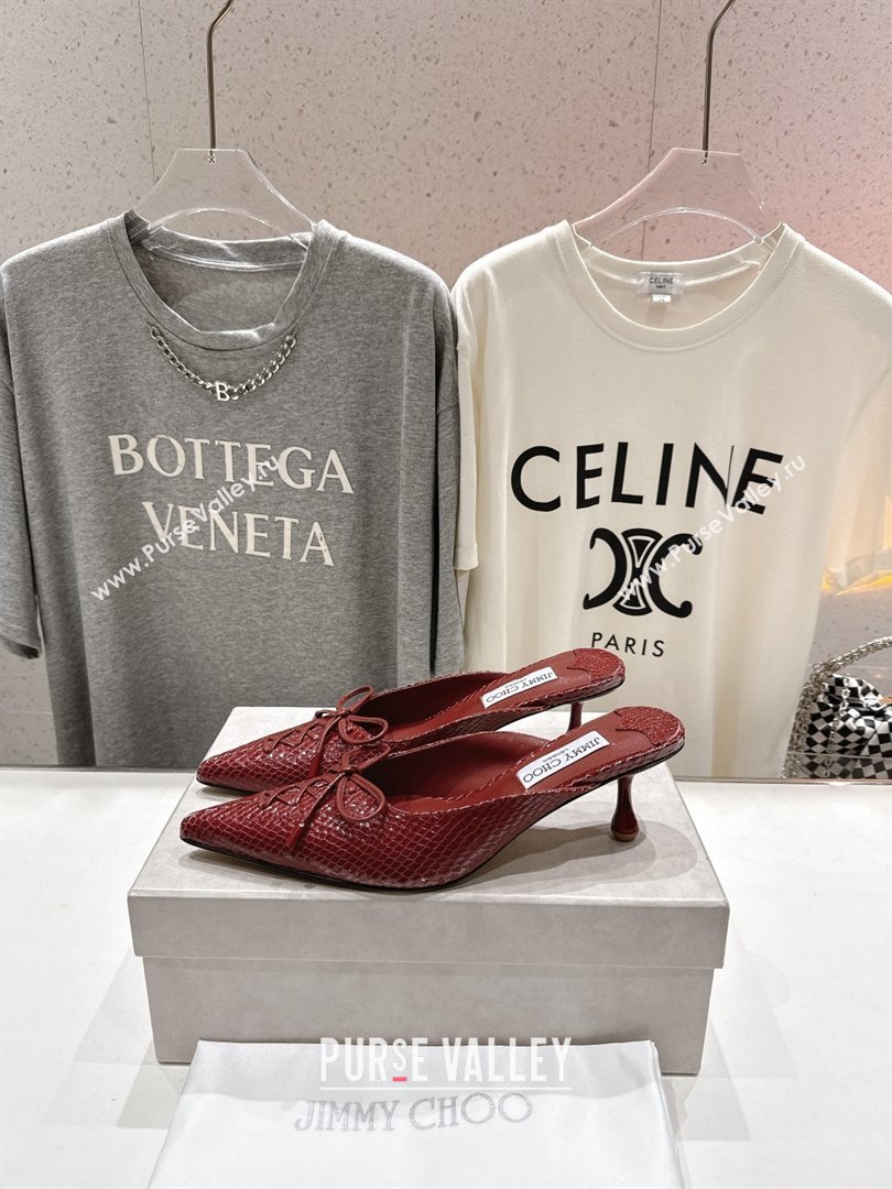 Jimmy Choo Scarlett 50 Mules in Elaphe Print Leather Deep Red 2025 (MD-25071910)