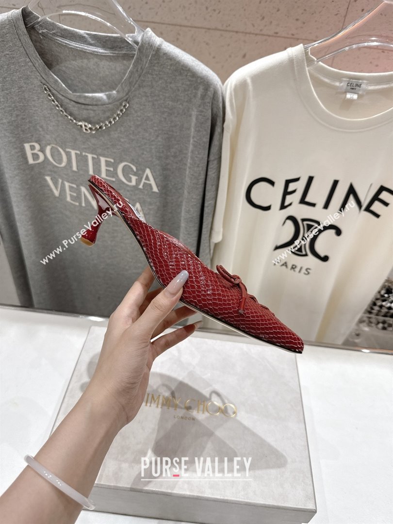 Jimmy Choo Scarlett 50 Mules in Elaphe Print Leather Deep Red 2025 (MD-25071910)