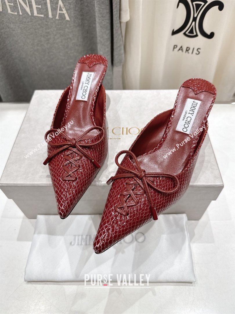 Jimmy Choo Scarlett 50 Mules in Elaphe Print Leather Deep Red 2025 (MD-25071910)