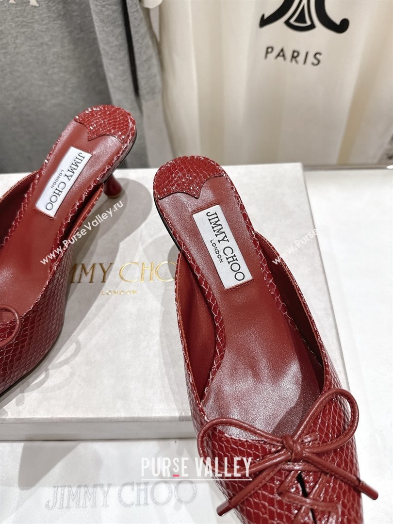 Jimmy Choo Scarlett 50 Mules in Elaphe Print Leather Deep Red 2025 (MD-25071910)