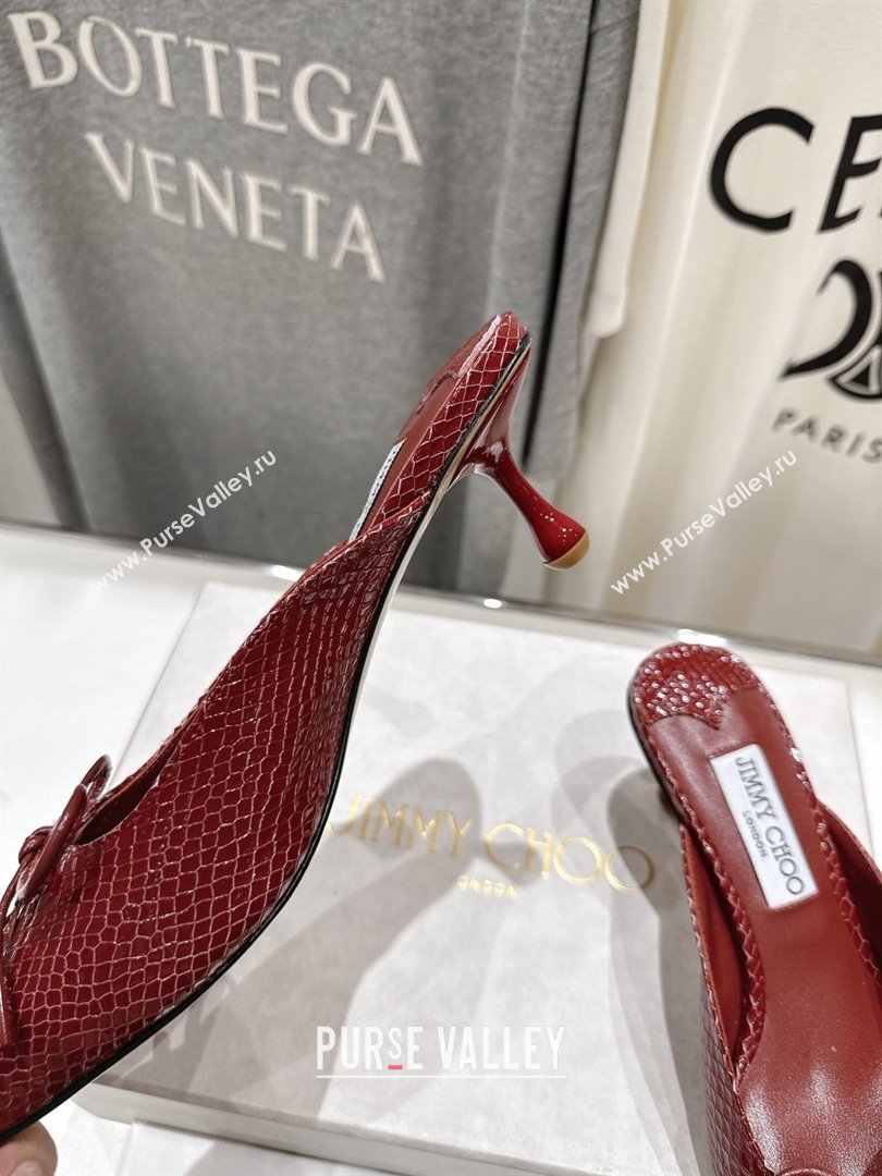 Jimmy Choo Scarlett 50 Mules in Elaphe Print Leather Deep Red 2025 (MD-25071910)