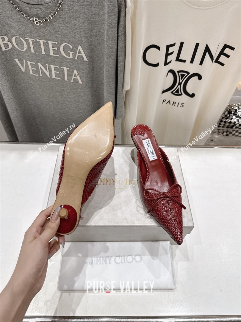 Jimmy Choo Scarlett 50 Mules in Elaphe Print Leather Deep Red 2025 (MD-25071910)
