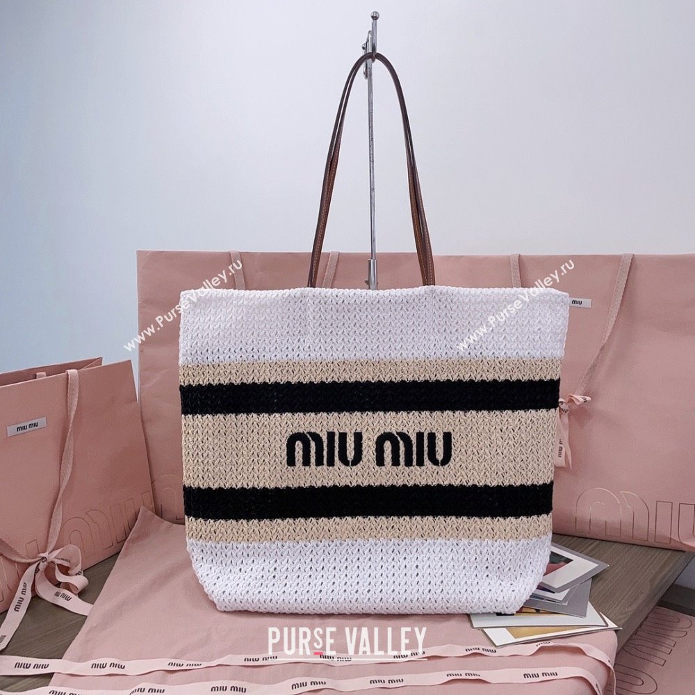 Miu Miu Crochet Fabric Tote Bag 5BG228 White/Black 2025 (DL-25072316)