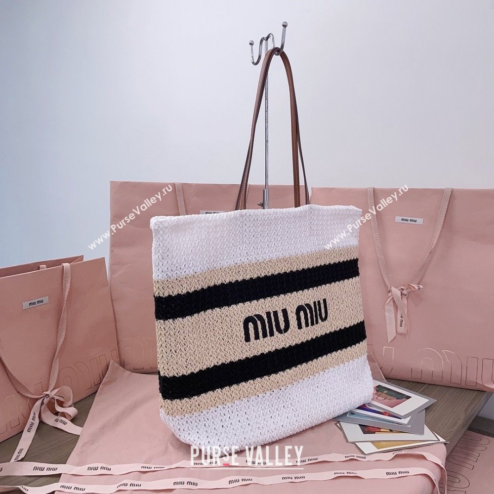 Miu Miu Crochet Fabric Tote Bag 5BG228 White/Black 2025 (DL-25072316)