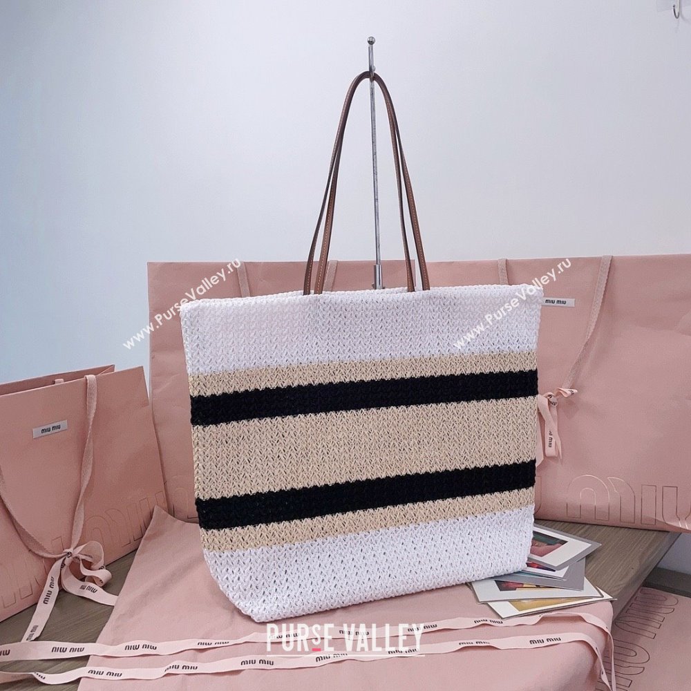 Miu Miu Crochet Fabric Tote Bag 5BG228 White/Black 2025 (DL-25072316)