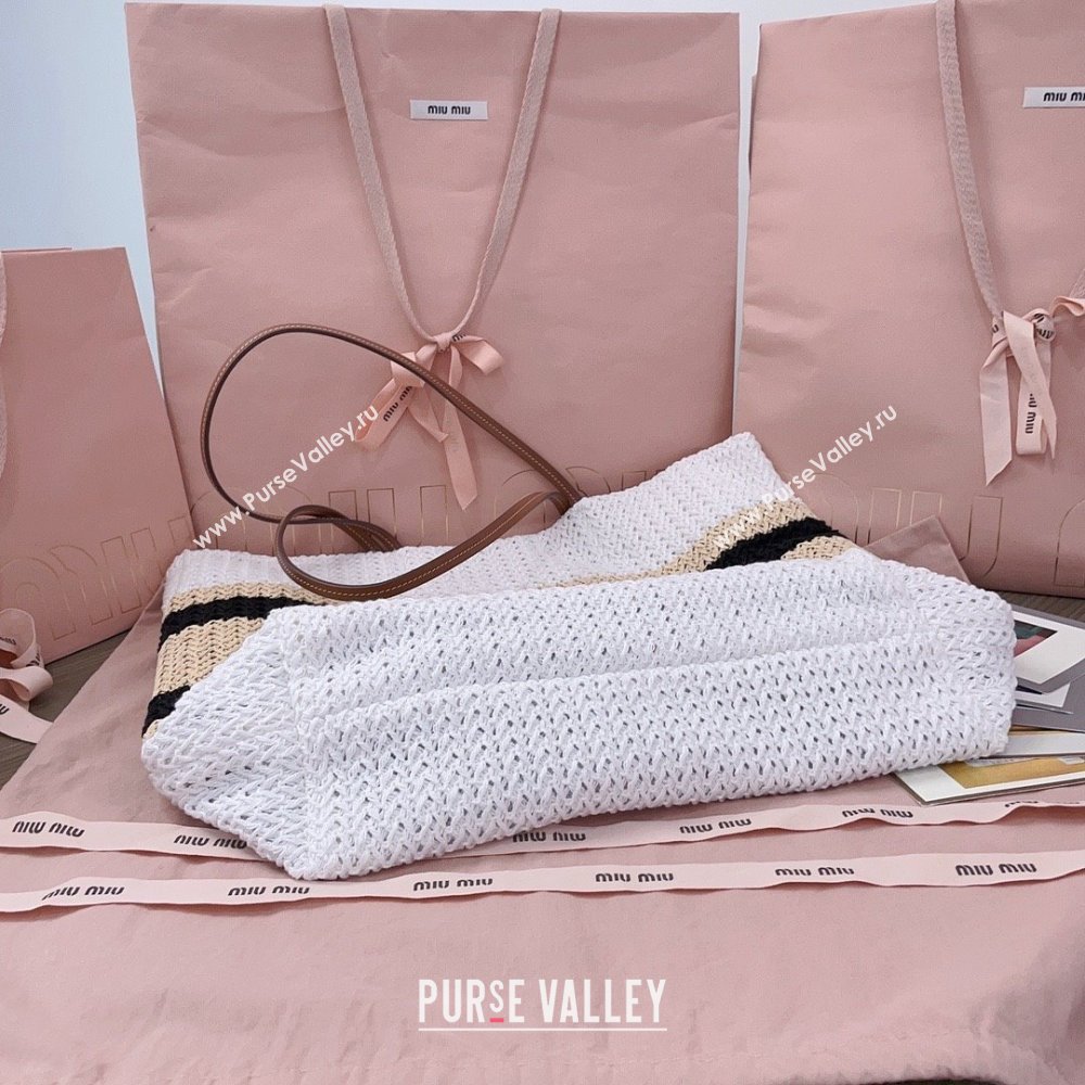 Miu Miu Crochet Fabric Tote Bag 5BG228 White/Black 2025 (DL-25072316)