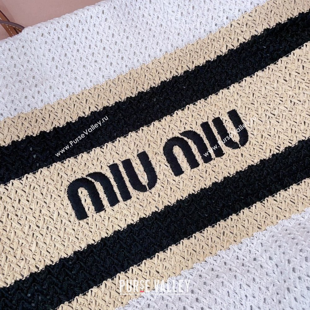 Miu Miu Crochet Fabric Tote Bag 5BG228 White/Black 2025 (DL-25072316)