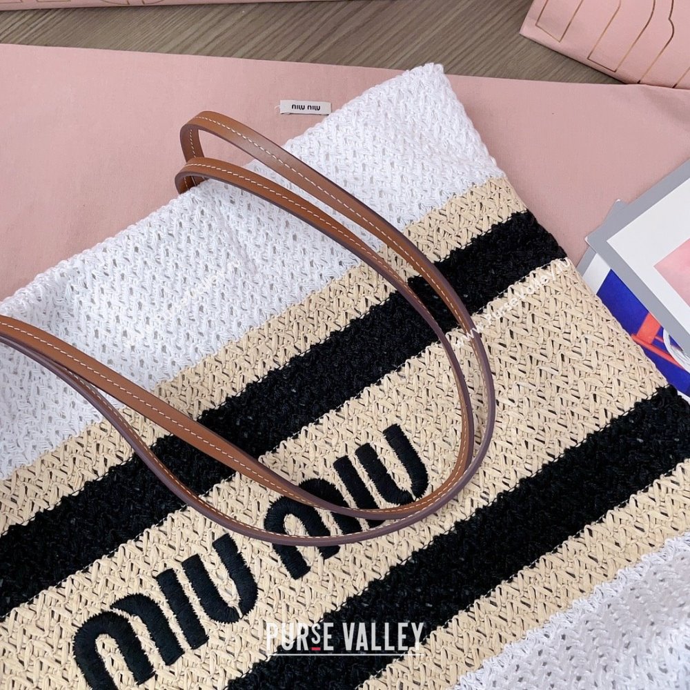 Miu Miu Crochet Fabric Tote Bag 5BG228 White/Black 2025 (DL-25072316)