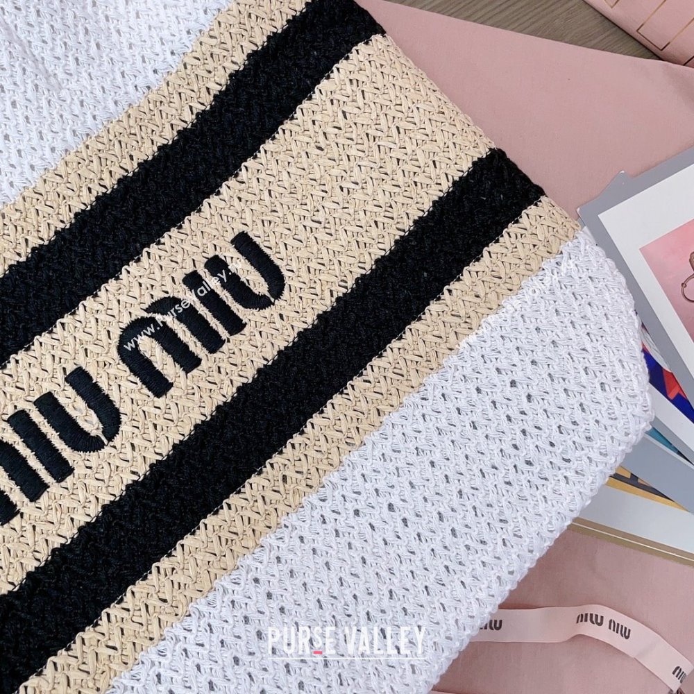 Miu Miu Crochet Fabric Tote Bag 5BG228 White/Black 2025 (DL-25072316)