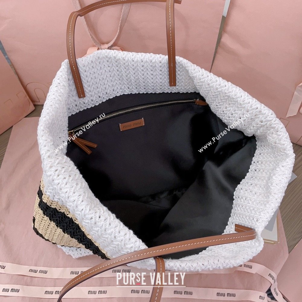 Miu Miu Crochet Fabric Tote Bag 5BG228 White/Black 2025 (DL-25072316)