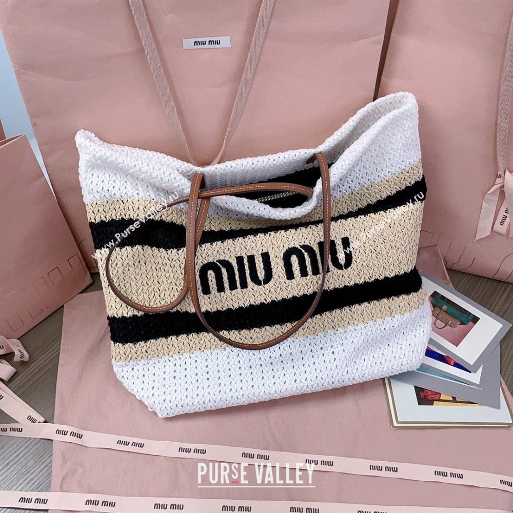 Miu Miu Crochet Fabric Tote Bag 5BG228 White/Black 2025 (DL-25072316)