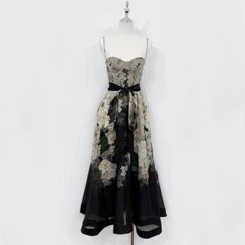 Zimmermann Printed Linen Silk Dress Z73012 Black 2025 (Q-25073012)