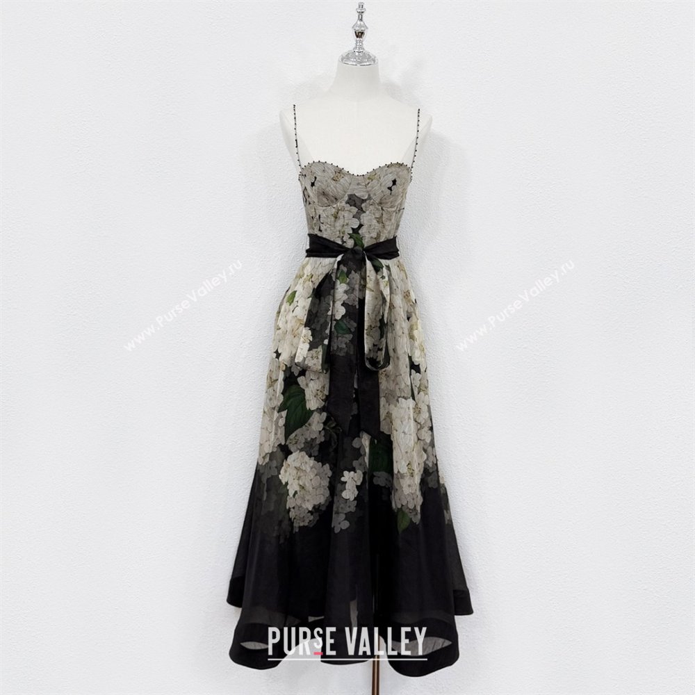 Zimmermann Printed Linen Silk Dress Z73012 Black 2025 (Q-25073012)