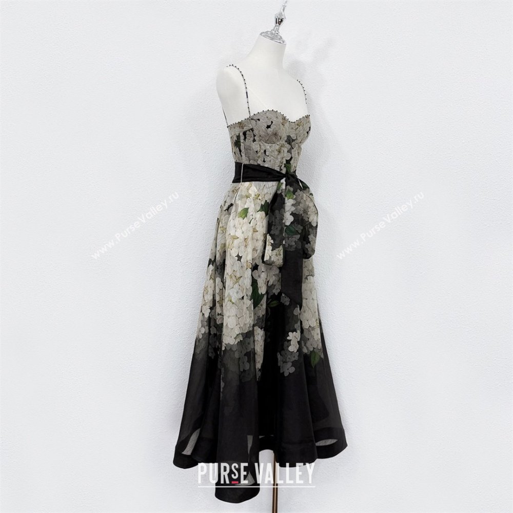 Zimmermann Printed Linen Silk Dress Z73012 Black 2025 (Q-25073012)