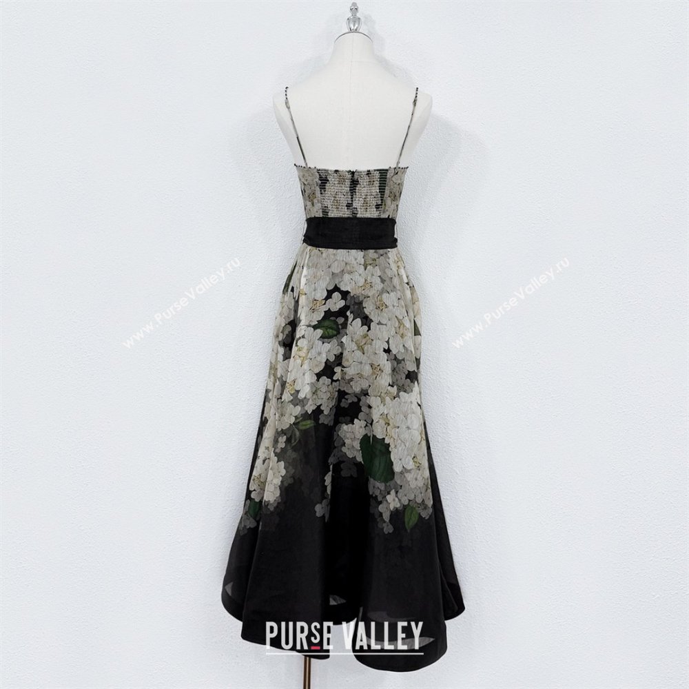Zimmermann Printed Linen Silk Dress Z73012 Black 2025 (Q-25073012)