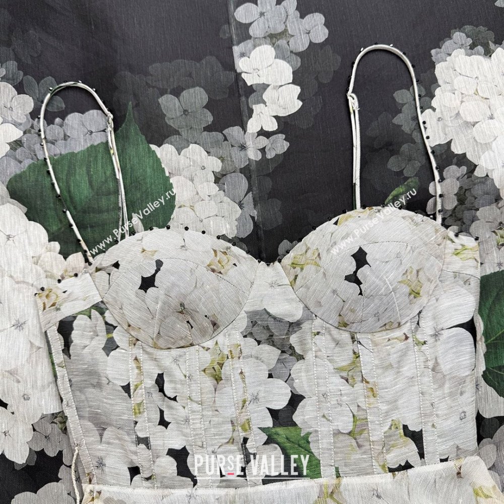 Zimmermann Printed Linen Silk Dress Z73012 Black 2025 (Q-25073012)