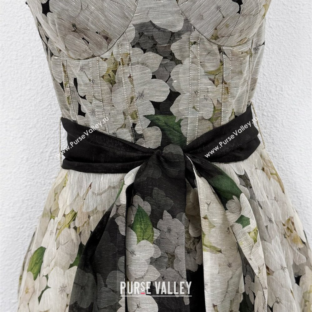 Zimmermann Printed Linen Silk Dress Z73012 Black 2025 (Q-25073012)